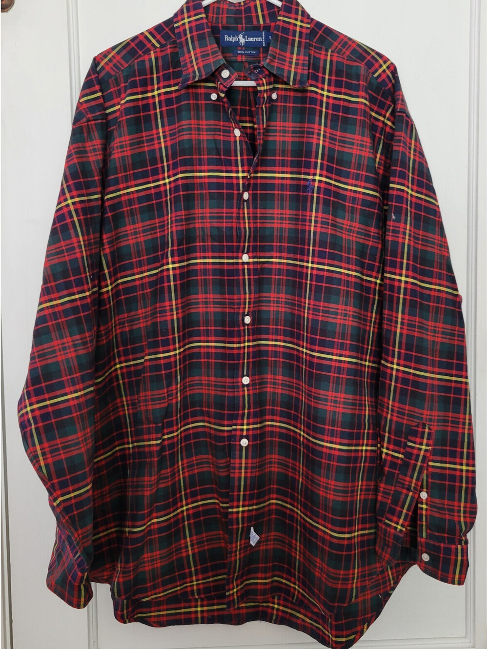 Ralph Lauren Plaid Shirt Men's L Red multi–Cotton Button up Casual